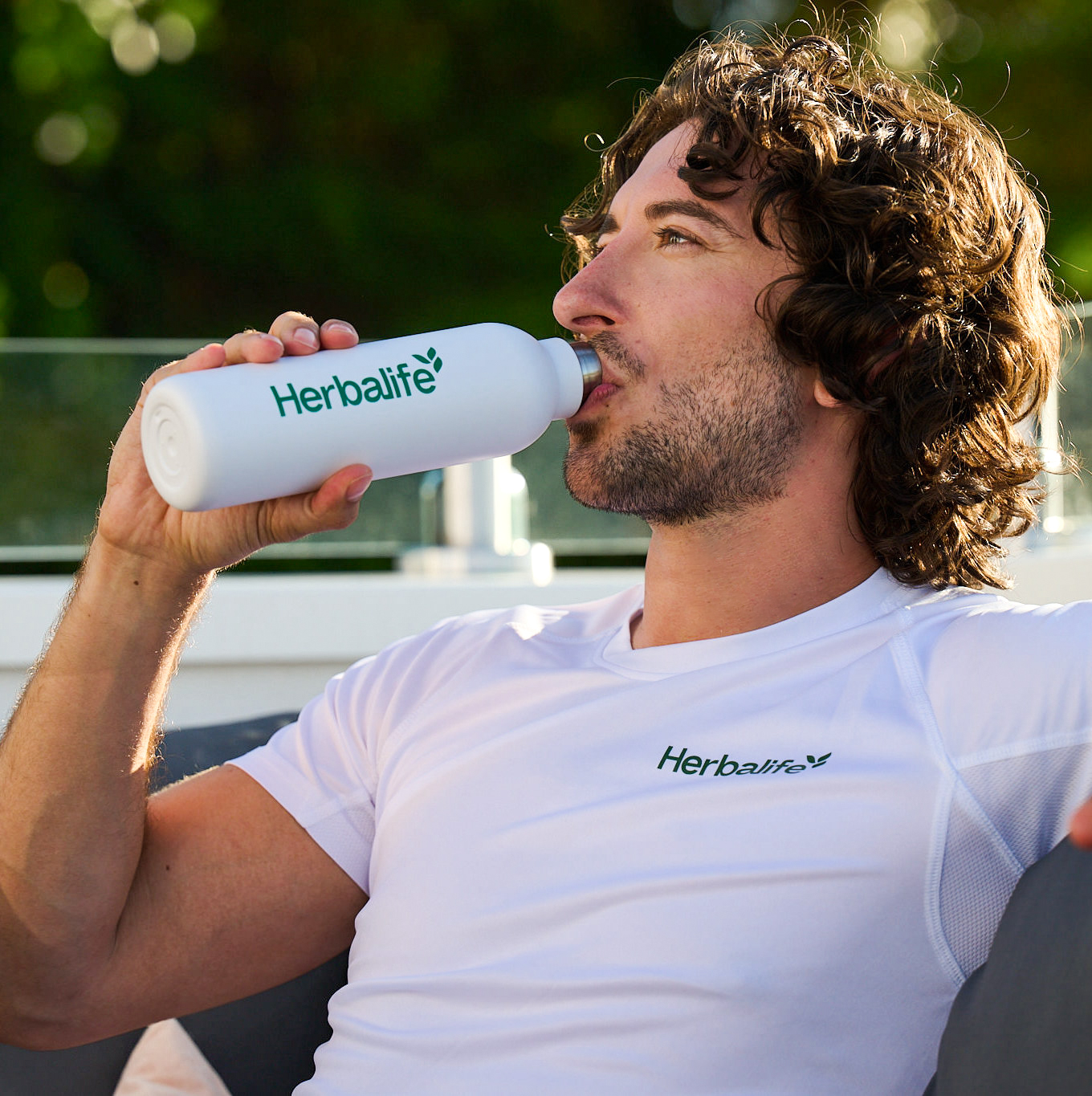 Man drinking a beverage in the morning
