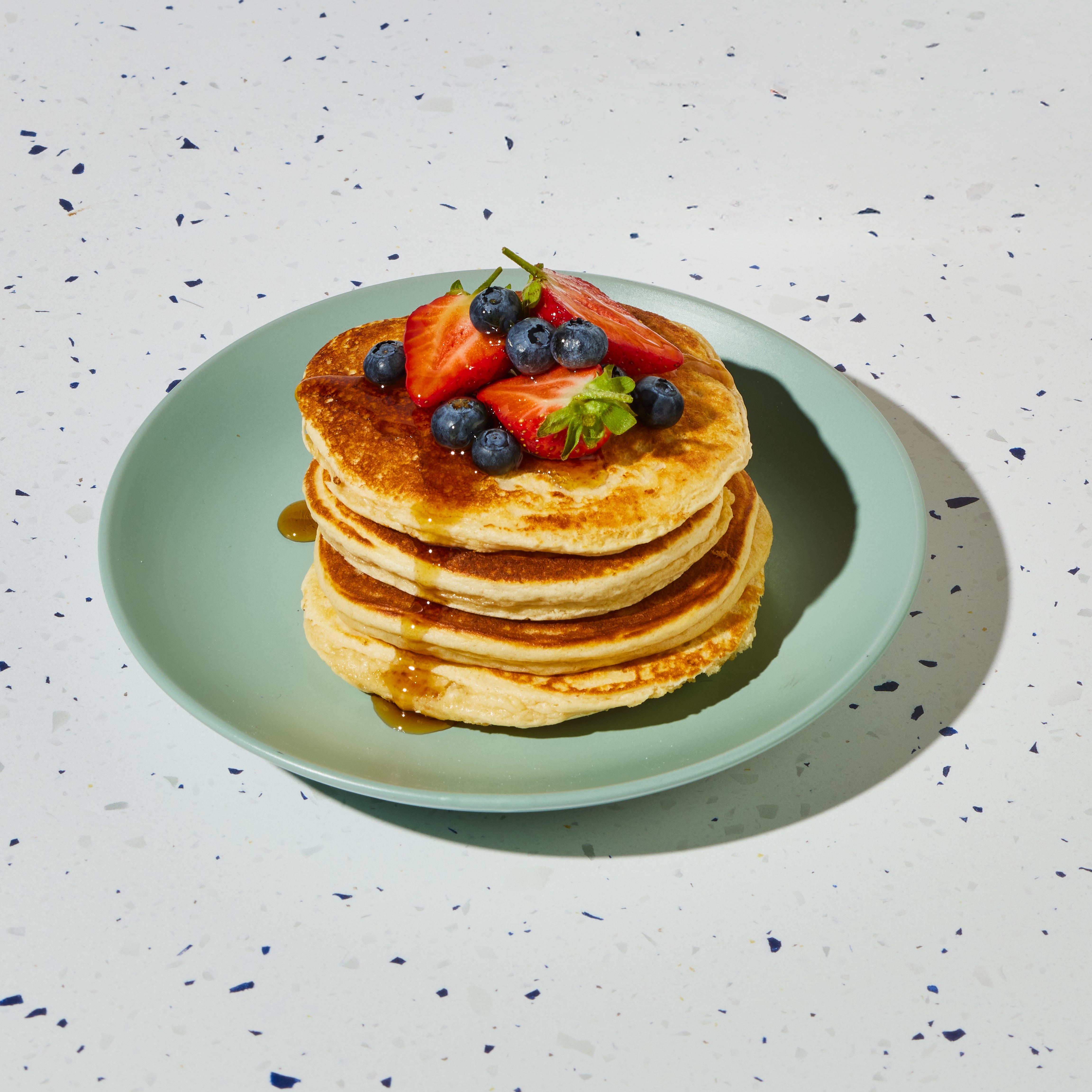 A plate of pancakes made with Protein Bake Mix