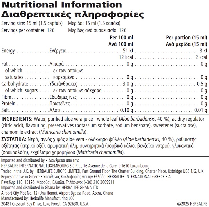 Aloe Concentrate Mango 1.892 l Nutritional Information