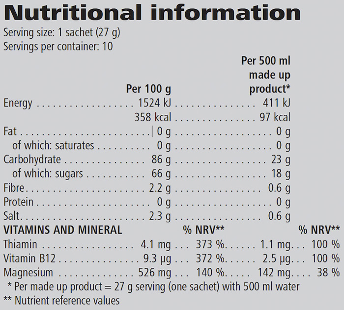 CR7 Drive Sachets Nutritional Facts