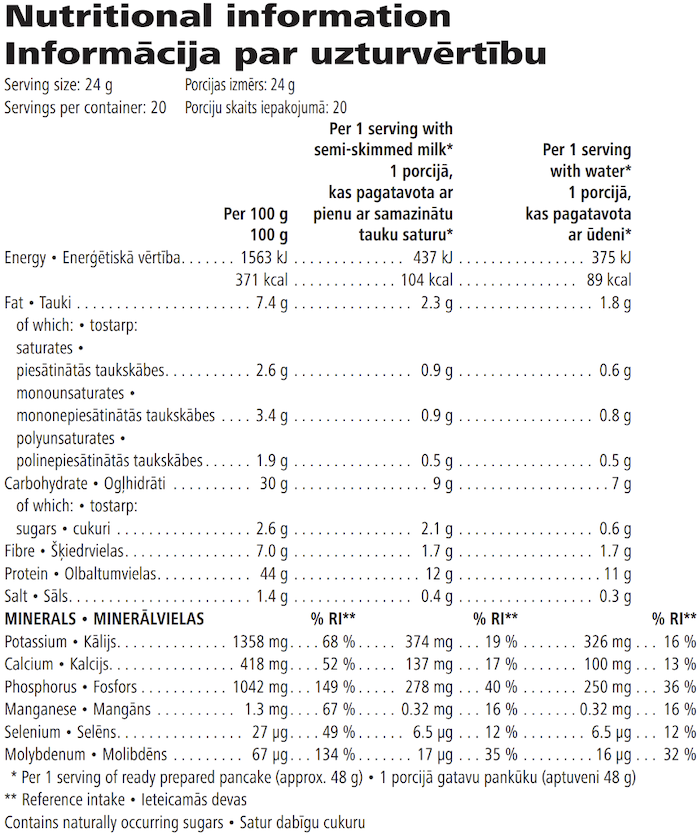 Herbalife Protein Bake Mix 480g Nutritional Information